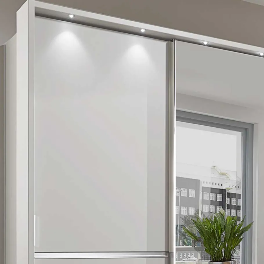 Outlet 250cm Kleiderschrank in Weiß Glas & Spiegel - Kitts Kleiderschränke