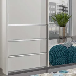 Outlet 250cm Kleiderschrank in Weiß Glas & Spiegel - Kitts Kleiderschränke