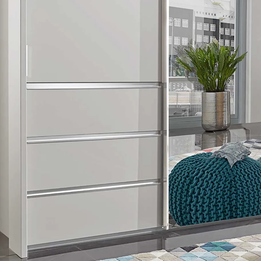 Outlet 250cm Kleiderschrank in Weiß Glas & Spiegel - Kitts Kleiderschränke