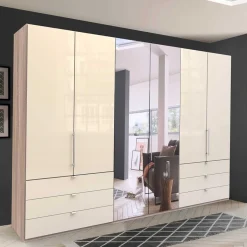 300cm 3-türiger Falttürenschrank mit Spiegel - Rativian Kleiderschränke|Schränke