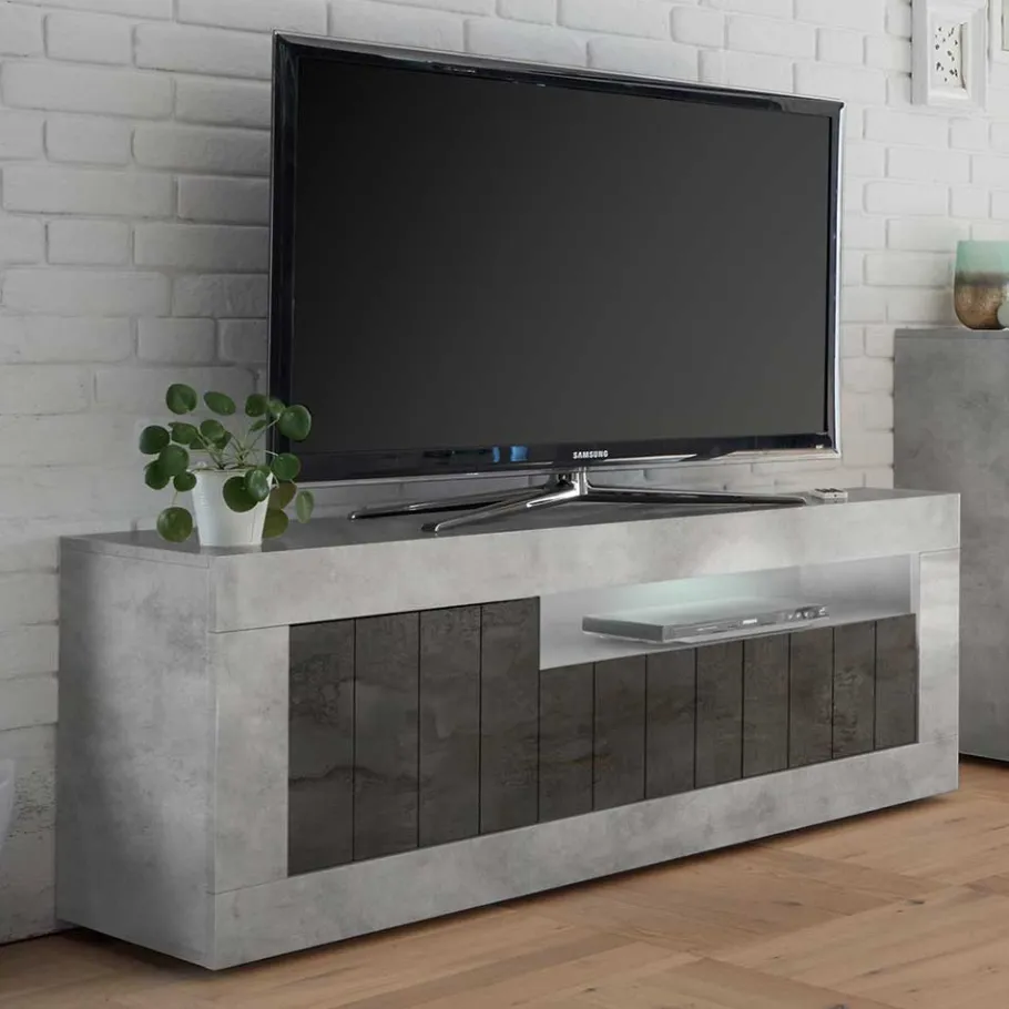 Best 138cm TV Bank in Dunkelgrau & Beton Grau - Uxena Tv & Hifi-Möbel|Lowboards