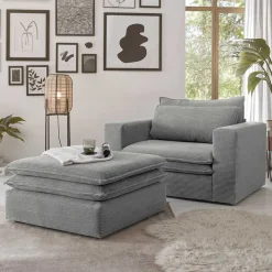 Discount Cord Polstersessel mit Hocker Set - Tessina (zweiteilig) Sessel