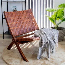 Discount Design Lounge Stuhl aus Leder Geflecht - Maisu Sessel