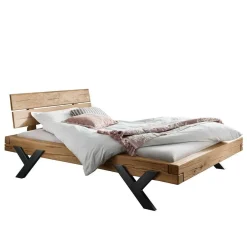 Designbett aus Eichenbalken mit Metallfüßen - Frenanda Betten