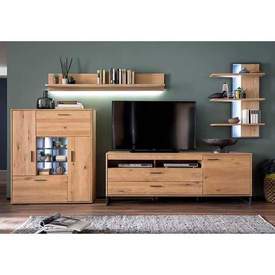 Best Designer Wohnwand aus Eiche - Assela (vierteilig) Wohnwände