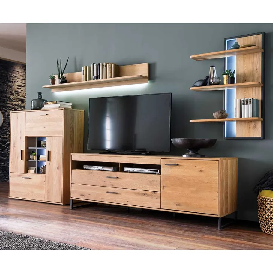 Best Designer Wohnwand aus Eiche - Assela (vierteilig) Wohnwände