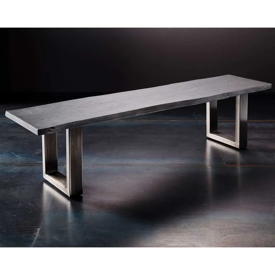 Outlet Design-Küchenbank mit Baumkanten Akazie Grau - Salmasion Sitzbank