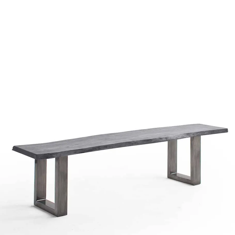 Outlet Design-Küchenbank mit Baumkanten Akazie Grau - Salmasion Sitzbank