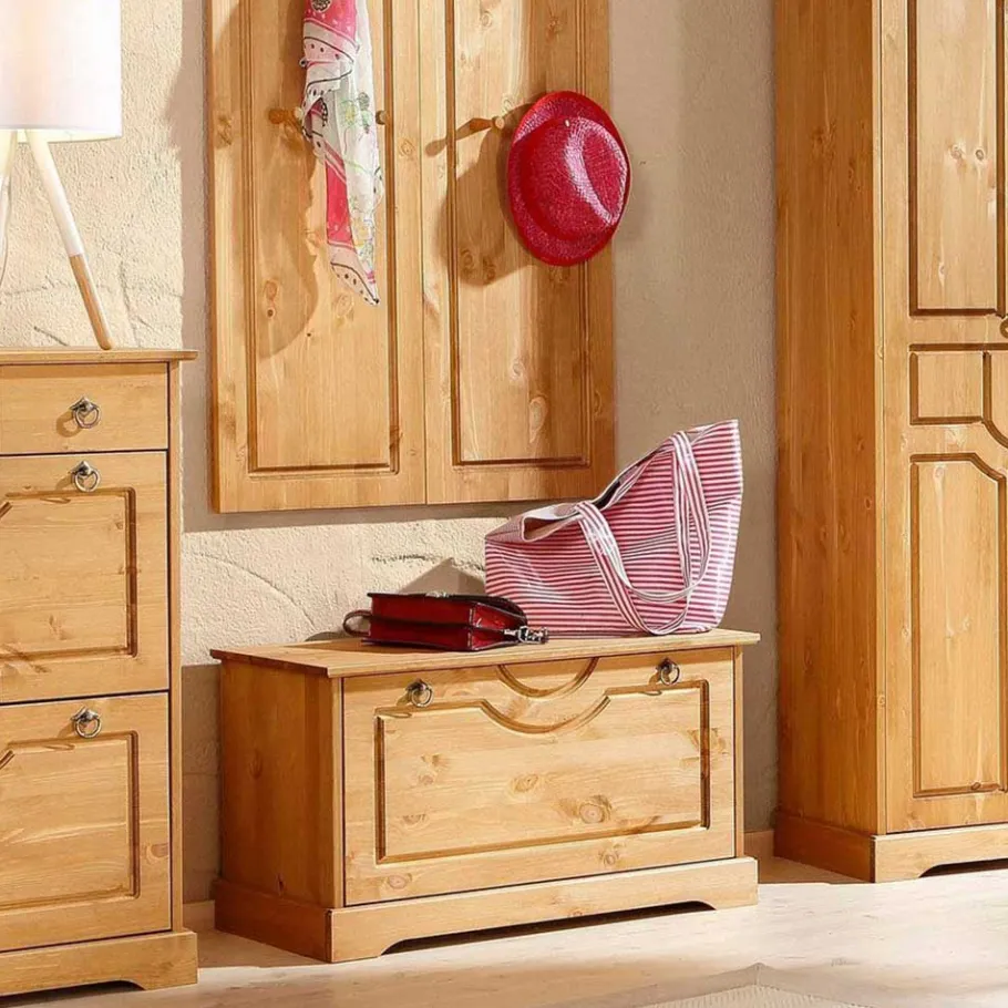 Outlet Dielenbank mit Schuhklappe aus Massivholz - Edranov Sitzbank