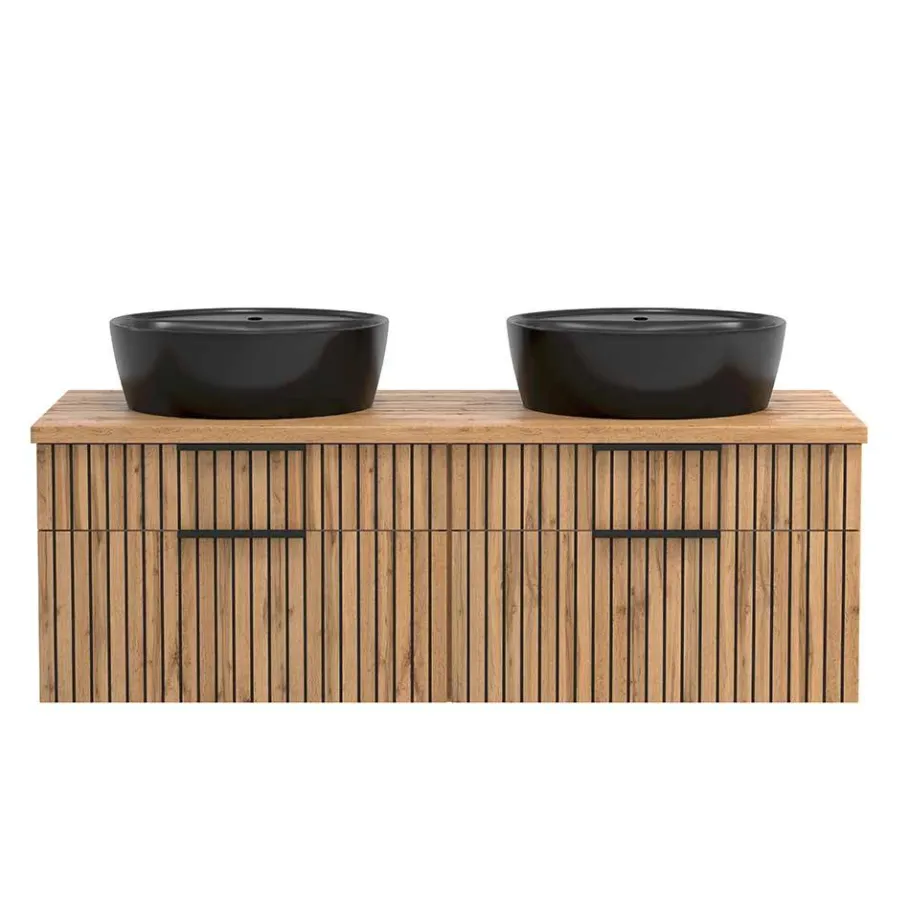 Best Doppel-Waschtisch mit schwarzen Aufsatzbecken - Crystoga Schränke