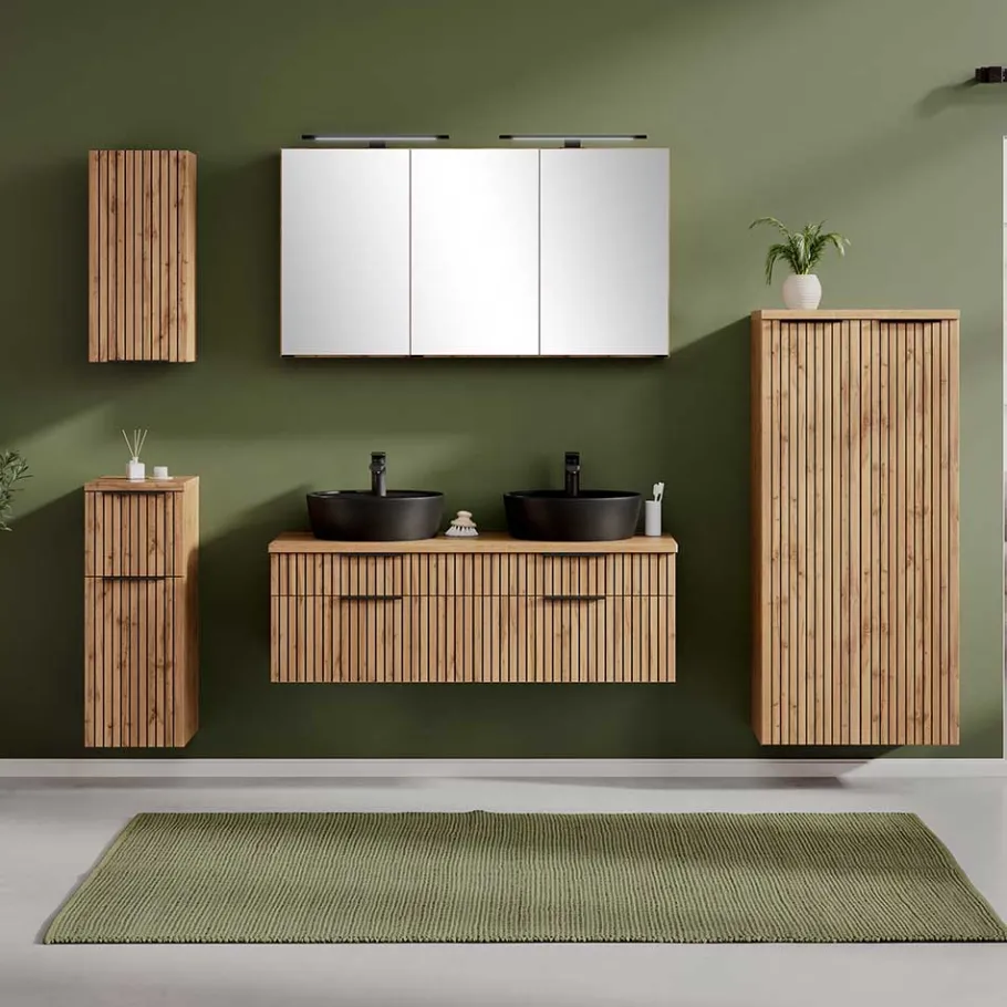 Best Doppel-Waschtisch mit schwarzen Aufsatzbecken - Crystoga Schränke