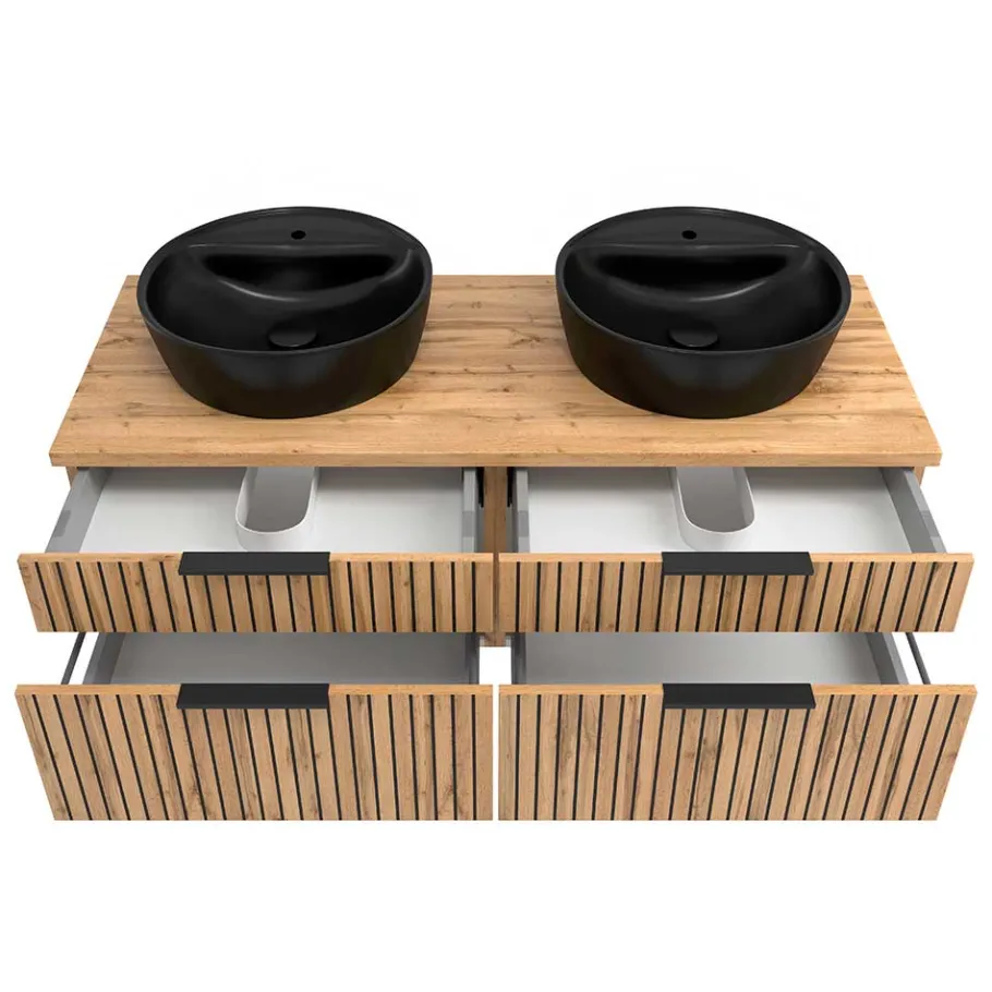 Best Doppel-Waschtisch mit schwarzen Aufsatzbecken - Crystoga Schränke