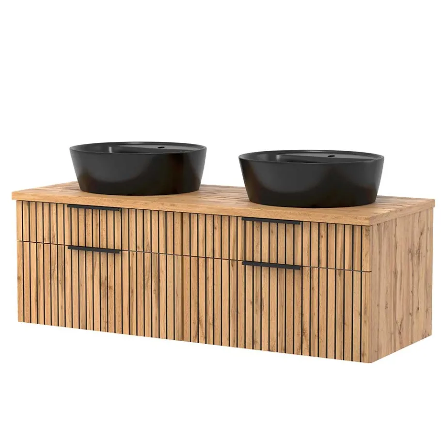 Best Doppel-Waschtisch mit schwarzen Aufsatzbecken - Crystoga Schränke