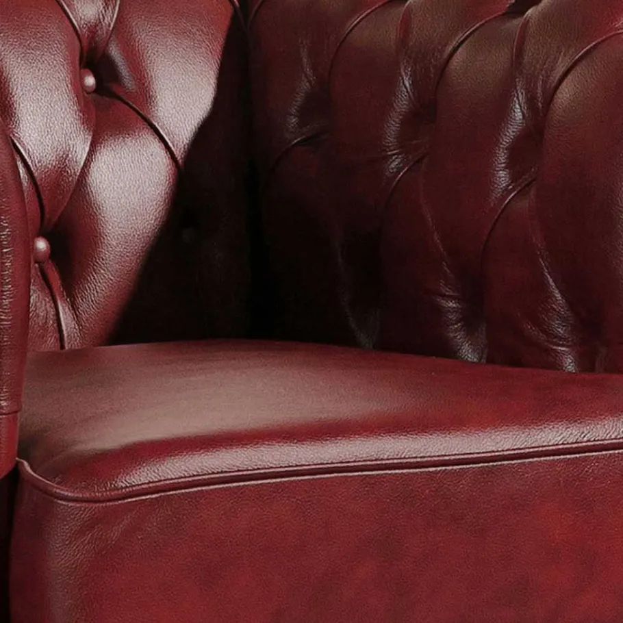 Sale Dunkelrote Ledergarnitur im Chesterfield Look - Tuguda (dreiteilig) Sitzgruppe