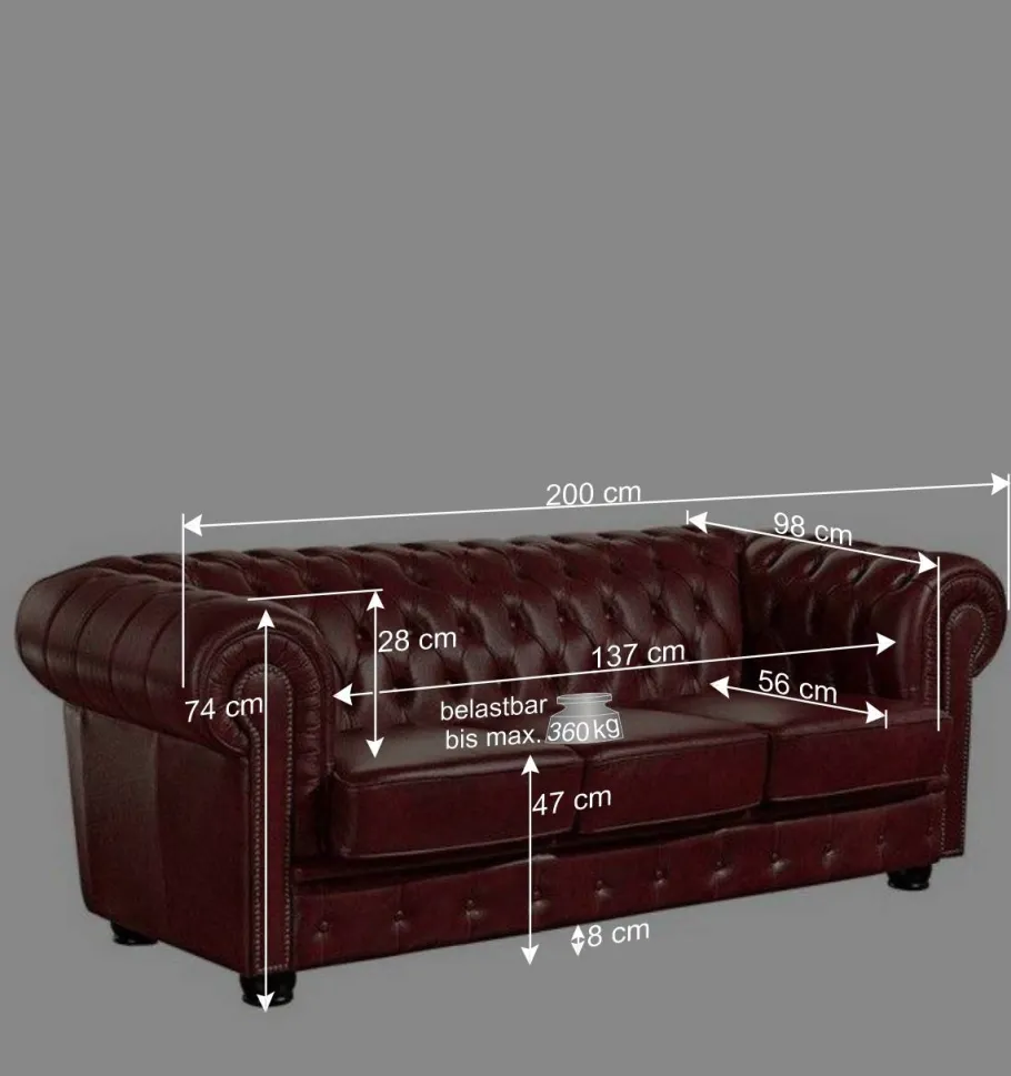 Sale Dunkelrote Ledergarnitur im Chesterfield Look - Tuguda (dreiteilig) Sitzgruppe