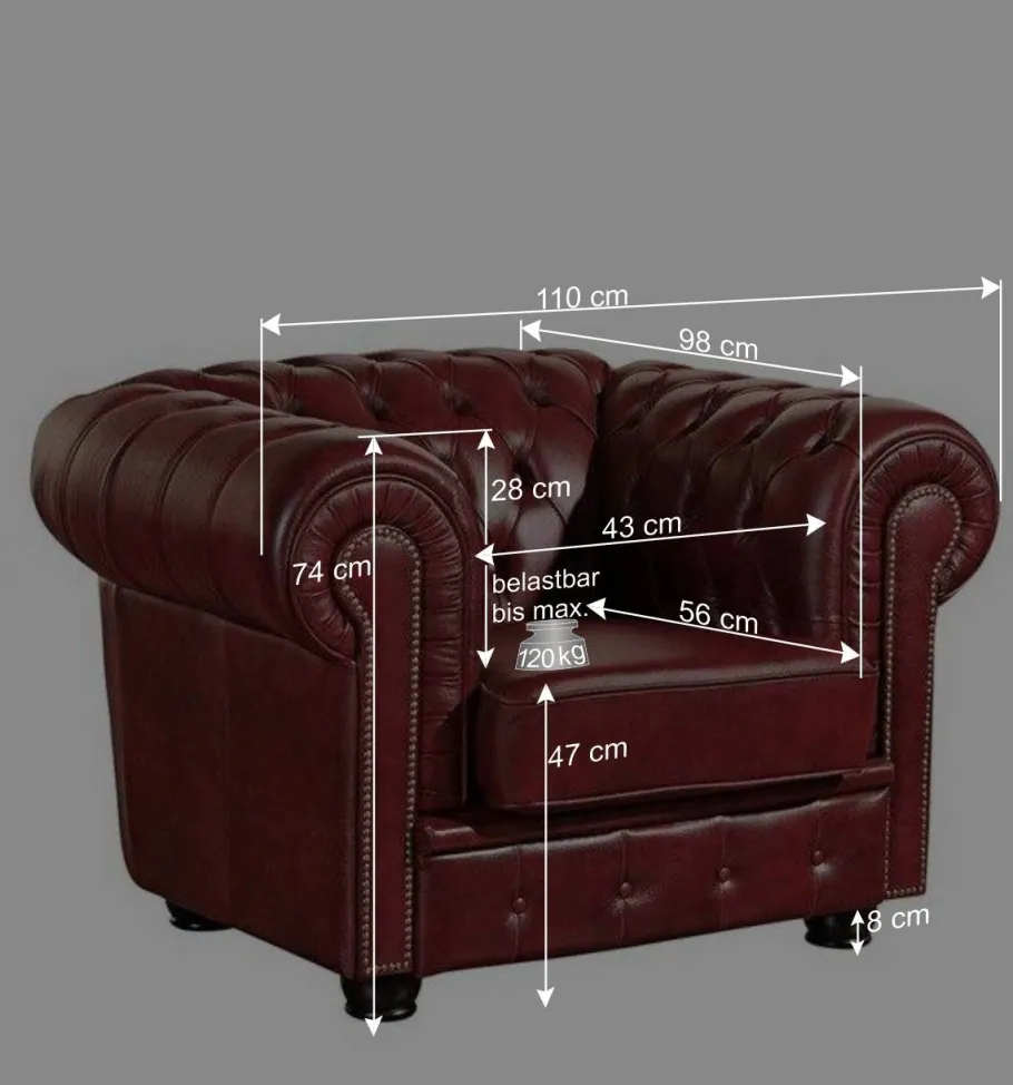 Sale Dunkelrote Ledergarnitur im Chesterfield Look - Tuguda (dreiteilig) Sitzgruppe