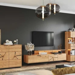 Sale Eichenholz TV Board mit Hirnholz Applikation - Deruta Tv & Hifi-Möbel|Lowboards