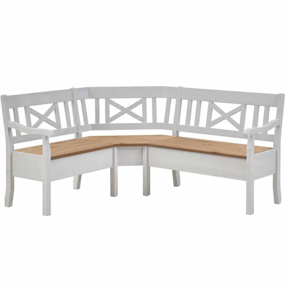 Outlet Esszimmer Eckbank Lugon aus Kiefer Weiß massiv Sitzbank