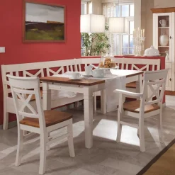 Outlet Esszimmer Sitzecke Barlad in Weiß Bernstein (vierteilig) Sitzgruppe