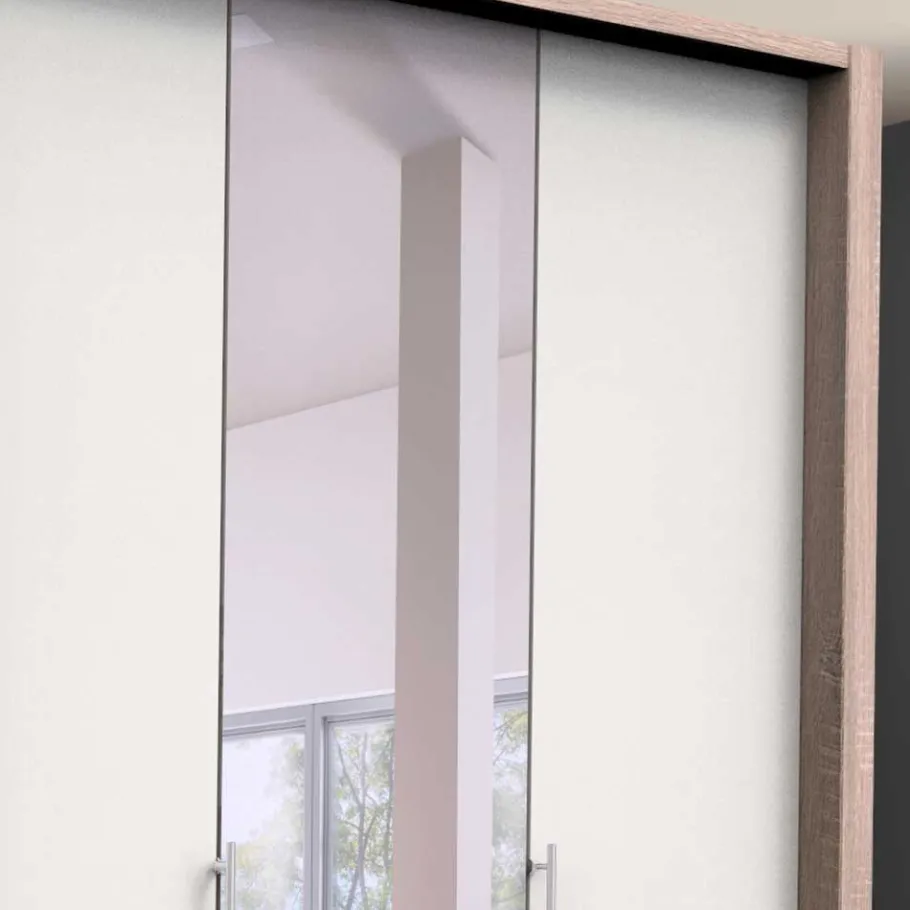 Online Falttüren Schlafzimmerschrank in Weiß mit Spiegel - Vaclyn Kleiderschränke