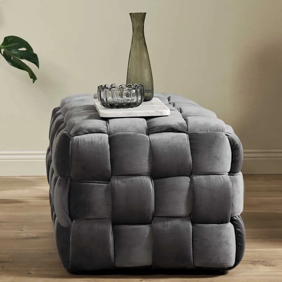 Outlet Flechtdesign Samtbank in Platingrau - Lessia Sitzbank