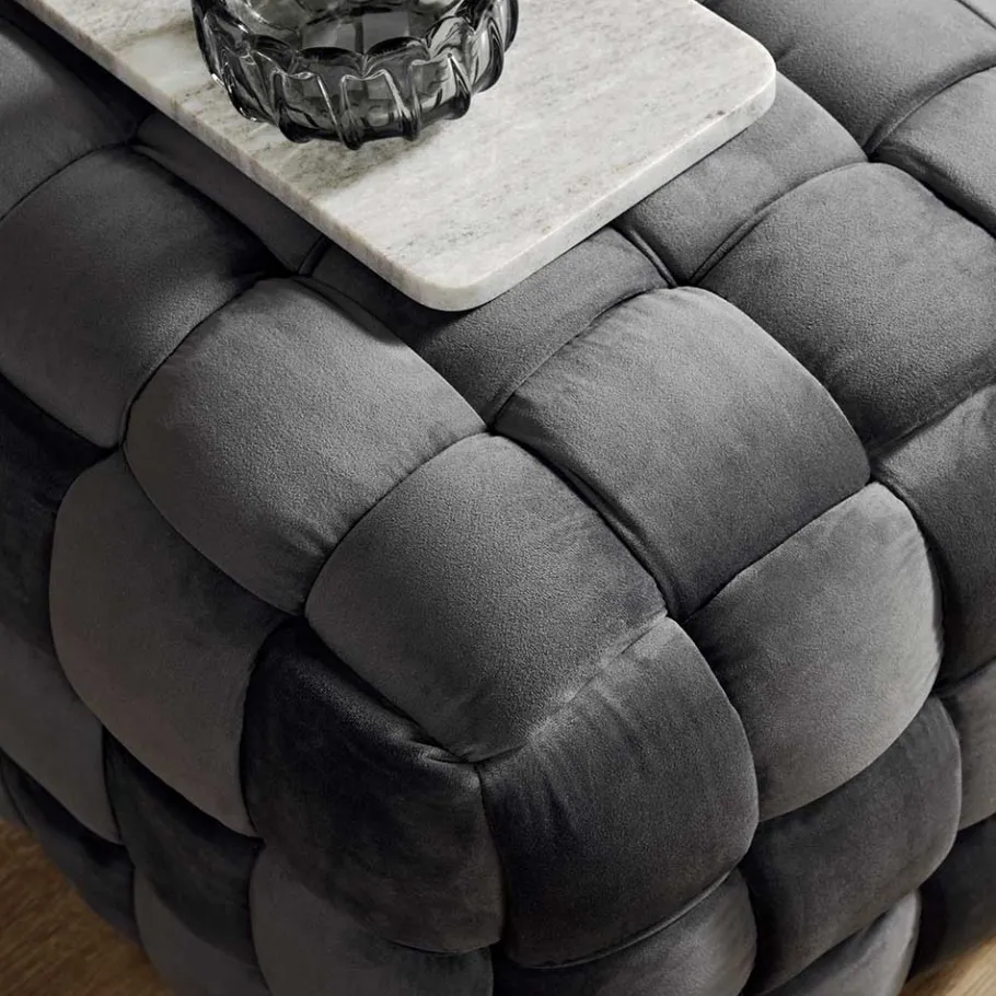 Outlet Flechtdesign Samtbank in Platingrau - Lessia Sitzbank