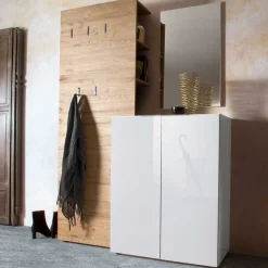 Clearance Flurgarderobenset Grasido in WeiĂ Hochglanz Eiche (dreiteilig) Garderoben