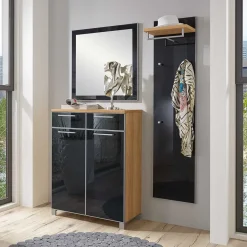 Online Flurmöbel Set Lalaika in Anthrazit Glas beschichtet (dreiteilig) Garderoben