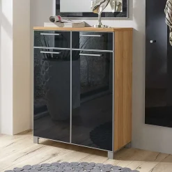 Online Flurmöbel Set Lalaika in Anthrazit Glas beschichtet (dreiteilig) Garderoben