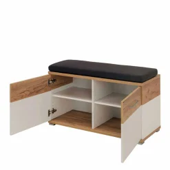 Outlet Garderoben Sitzbank Vicanossa in Weiß Eiche Sitzbank