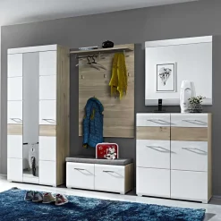 Best Garderobenmöbel Set Brosgo in Weiß und Silbereiche (fünfteilig) Garderoben