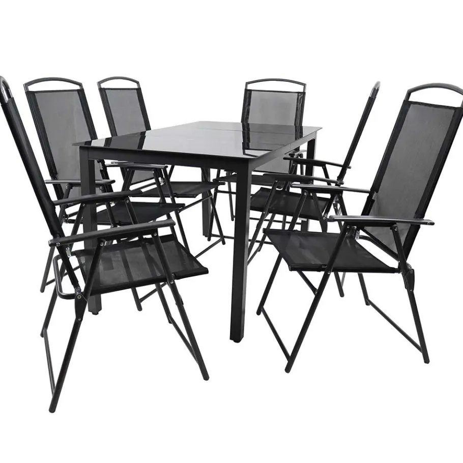 Sale Garten Essgruppe in Schwarz - Kameron (siebenteilig) Sitzgruppe