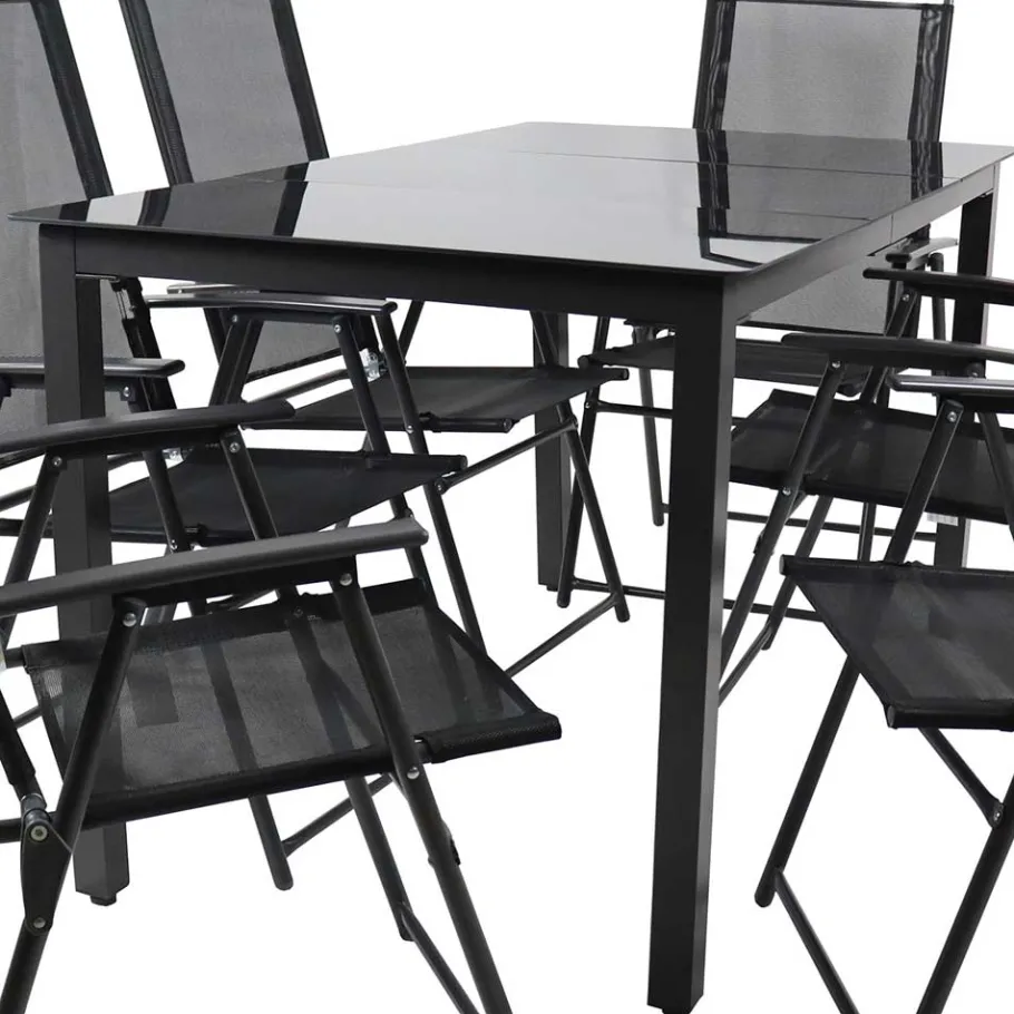 Sale Garten Essgruppe in Schwarz - Kameron (siebenteilig) Sitzgruppe