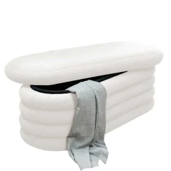 Best Gepolsterte Truhenbank aus Boucle in Weiß - Duben Sitzbank