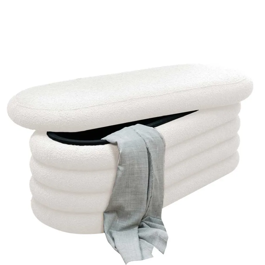 Best Gepolsterte Truhenbank aus Boucle in Weiß - Duben Sitzbank