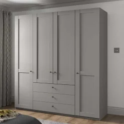 Online Hellgrauer Kleiderschrank mit Metallgriffen - Ridonna Kleiderschränke