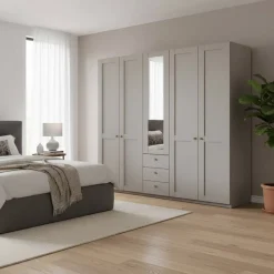 Sale Hellgrauer Schlafzimmerschrank 5-türig - Ridonna I Kleiderschränke