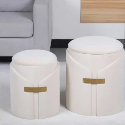 Best Hocker Duo in Cremeweiß Samtvelours - Norma (zweiteilig) Hocker