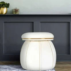 Sale Hocker in Cremeweiß mit Gold - Mangali Hocker