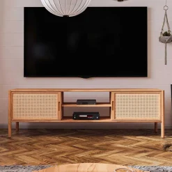 Best Holz TV Board mit Wiener Geflecht Türen - Indrya Tv & Hifi-Möbel|Lowboards