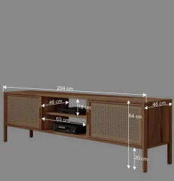 Best Holz TV Board mit Wiener Geflecht Türen - Indrya Tv & Hifi-Möbel|Lowboards