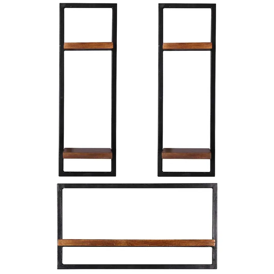 Sale Industrial Hängeboards mit Holzablagen - Mendoza (dreiteilig) Regale