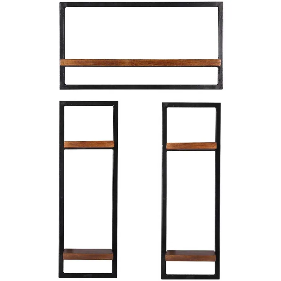 Sale Industrial Hängeboards mit Holzablagen - Mendoza (dreiteilig) Regale