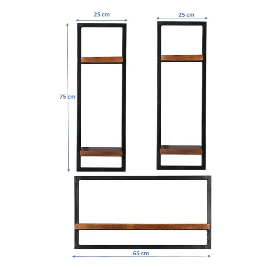 Sale Industrial Hängeboards mit Holzablagen - Mendoza (dreiteilig) Regale