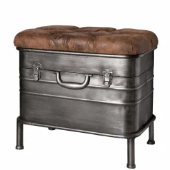 Best Industry Truhenbank aus Stahl Uladan mit Kunstleder Polster Braun Sitzbank