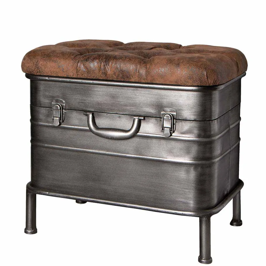 Best Industry Truhenbank aus Stahl Uladan mit Kunstleder Polster Braun Sitzbank