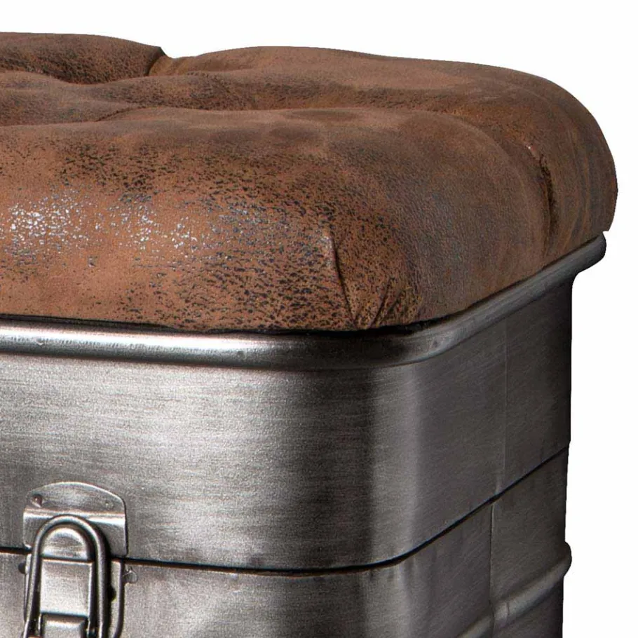 Best Industry Truhenbank aus Stahl Uladan mit Kunstleder Polster Braun Sitzbank