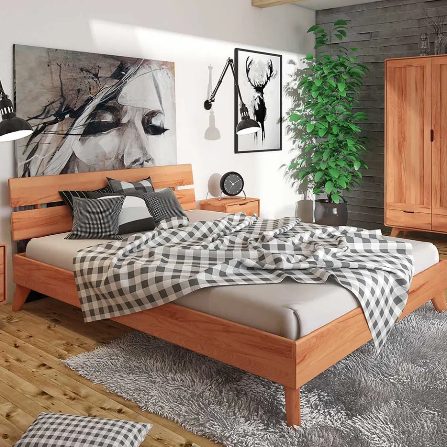 Best Kernbuche Massivholzbett mit Unterlänge 190 - Junola I Betten