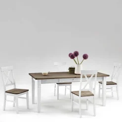 Sale Kiefer Esstischgruppe Yoan in Weiß Grau (fünfteilig) Sitzgruppe