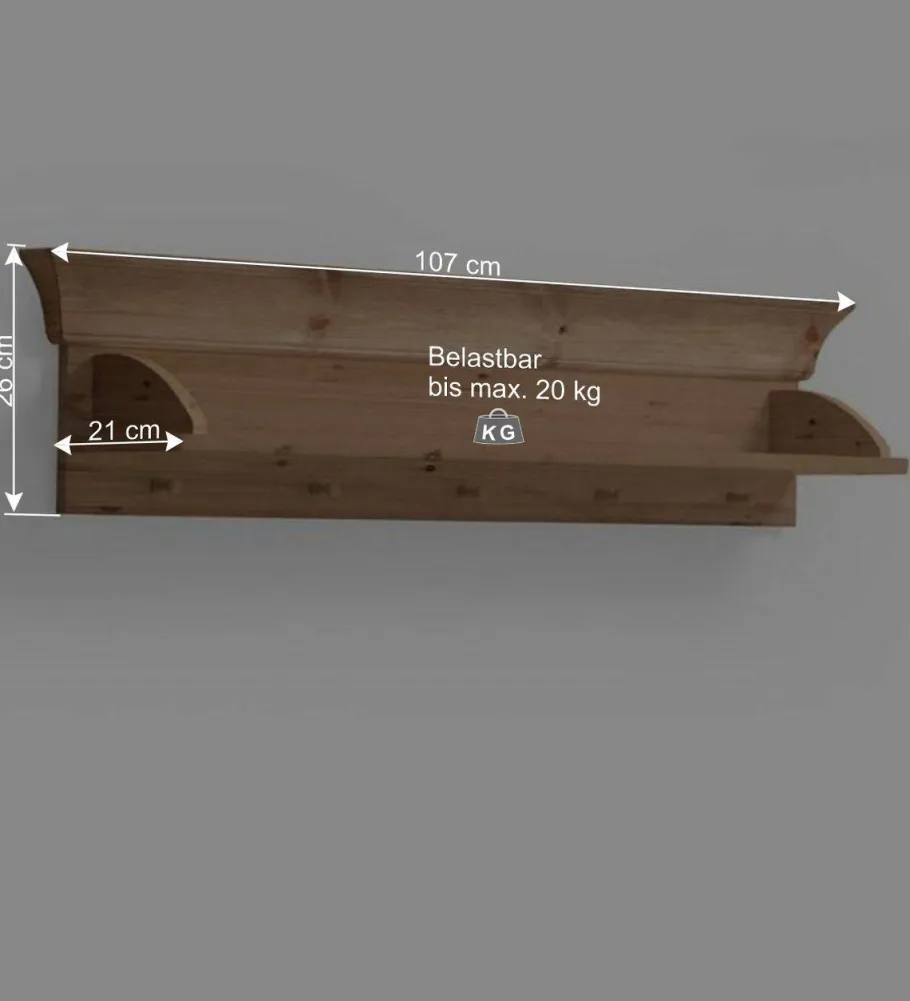 Sale Kiefer Wandhängeregal mit 5 Haken - Piatra Regale